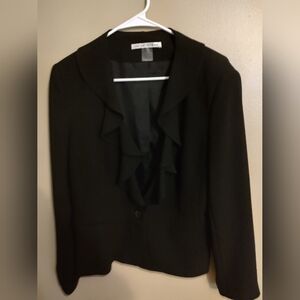 Nygard Collection Blazer Women’s petiteSize 12 Black Ruffled Front Lined Jacket